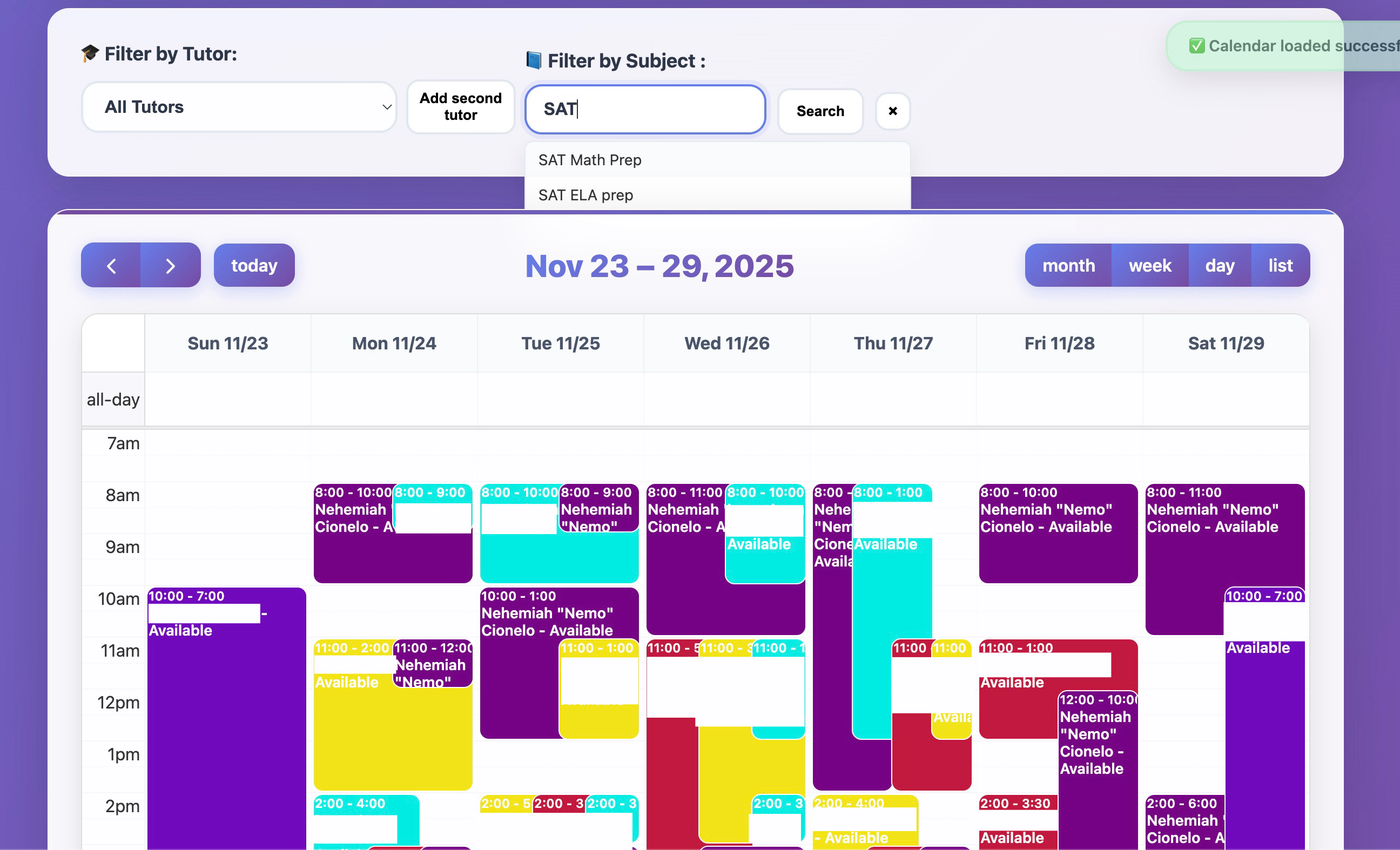 Tutor Availability Dashboard